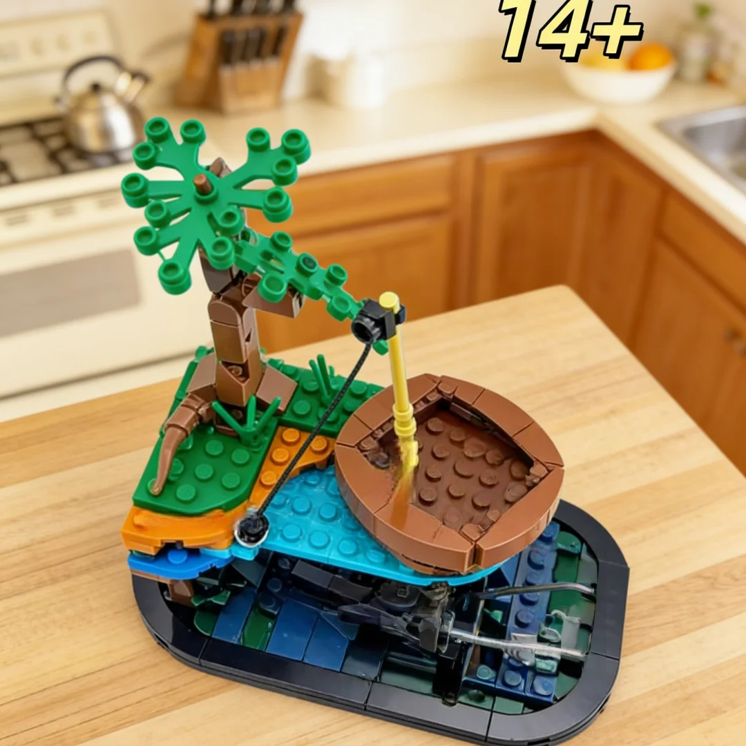 

Outdoor fishing scene building blocks toys riverside hut building model adult difficult assembly collection ornaments