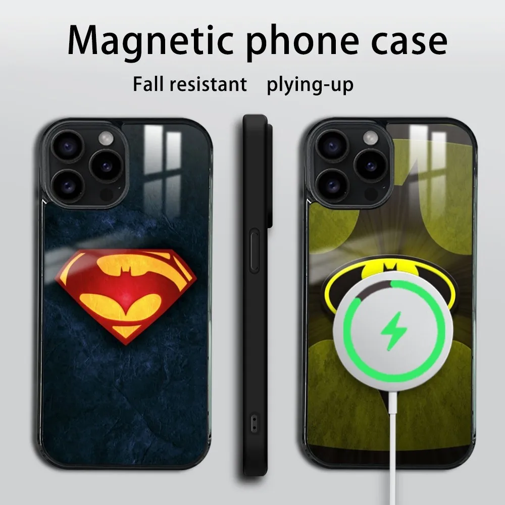 superhero is LOGO bat-full Phone Case For iPhone 16 15 14 13 12 11 Pro Max Plus Mini Mirror Wireless magnetic case