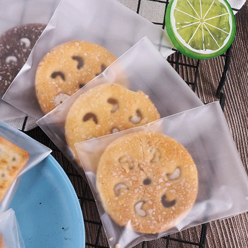 Transparent Scrub Self Adhesive Cookie Bags Candy Package OPP Biscuit Gift Bag Wedding Snack Decoration Pastry Bag 100pcs