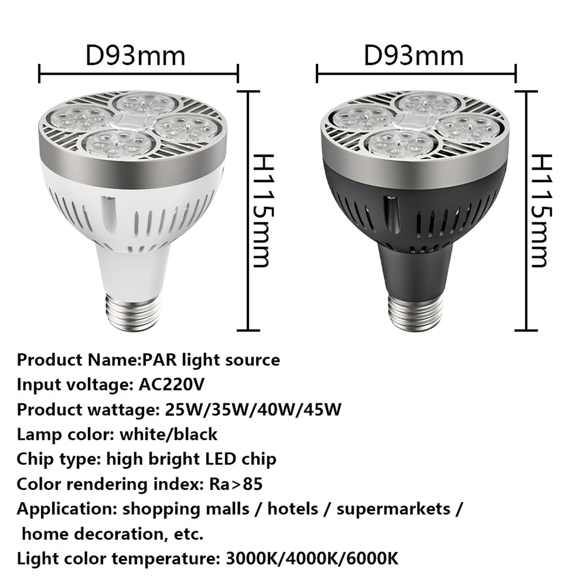 220V PAR30 E27 LED Light Spotlights Lamp 24 degree Angle 25W 35W 45W Cool Warm Neutral White 3000K 6000K For Show Room Shop Bar