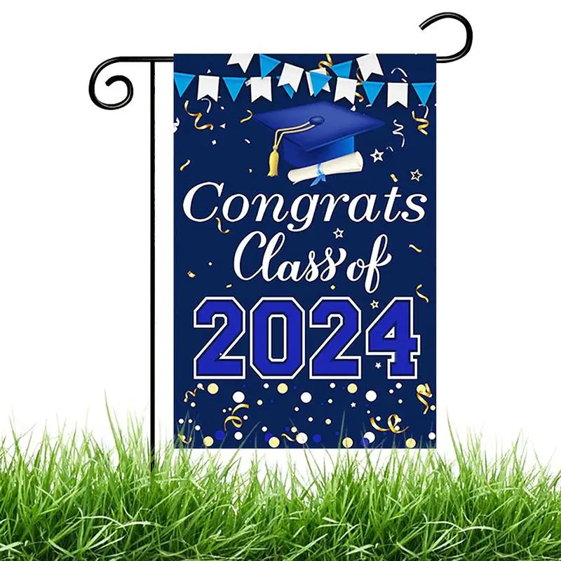 Congrats Grad Yard Sign Class Of 2024 Garden Flag Graduation Decorations Photo Props Decorative Flag Party Supplies 12 X 18 Inch