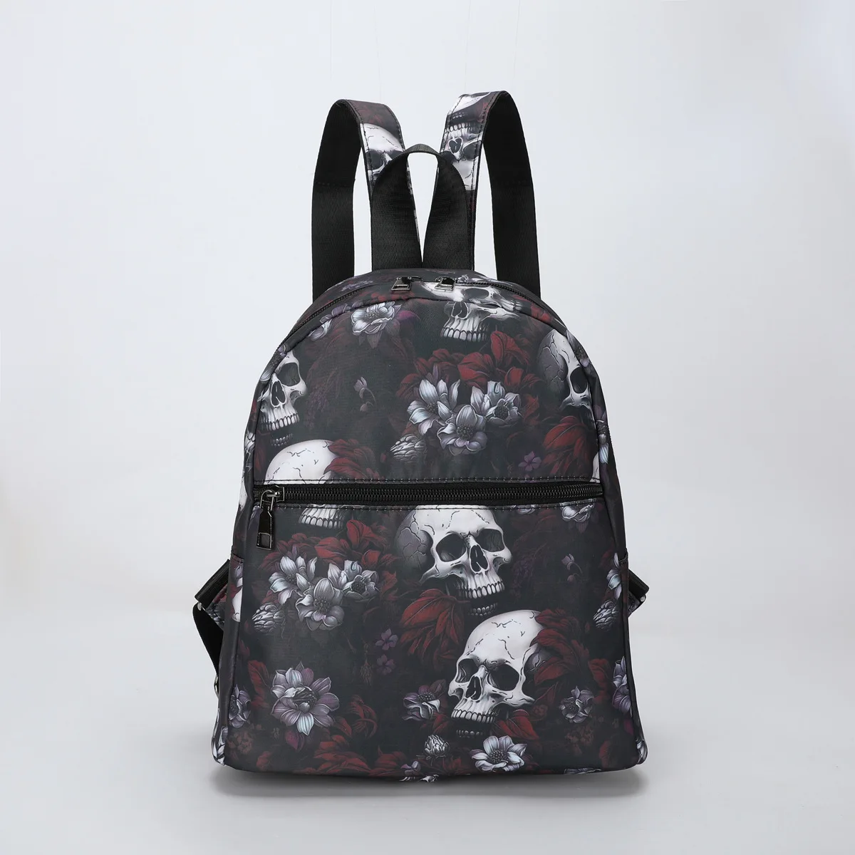 Women\'s Backpack with European and American Fashion, Large Capacity Gothic Style Skull Print Backpack