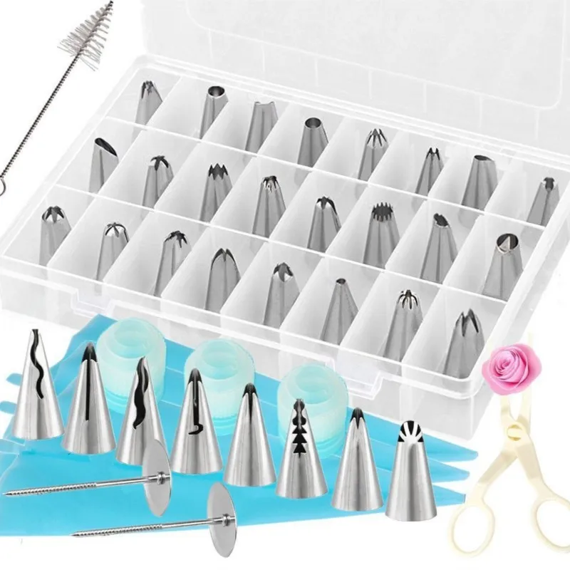 

42Pcs Piping Nozzle Kitchen Cake Tools Set TPU Piping Bag Korean Piping Nozzle Nails Cleaning Brush Scissors