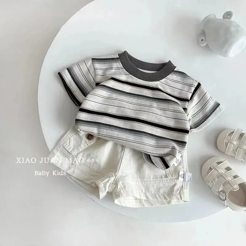 

Boys Clothing Set Summer Children's Baby Striped Short sleeved T-shirt+Shorts Two piece Set