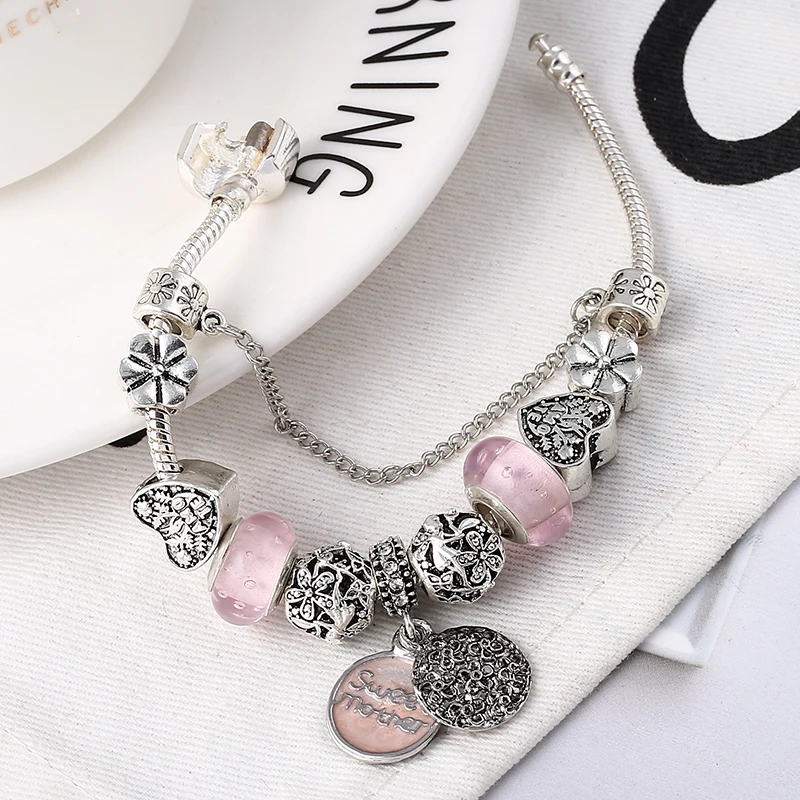 Silver Plated Charm Bracelet with Key Lock Pendant, Wedding Gift