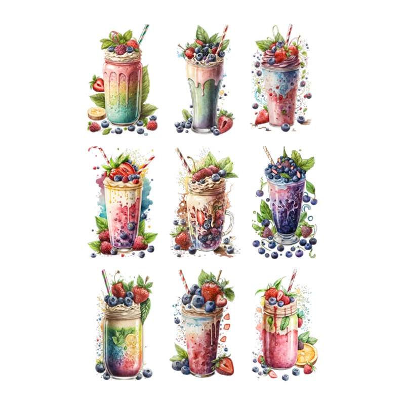 Fruit Blueberry Strawberry Milk Shake Iron On Heat Transfer Stickers DTF Transfer Patches For Children's adult Clothes Decal