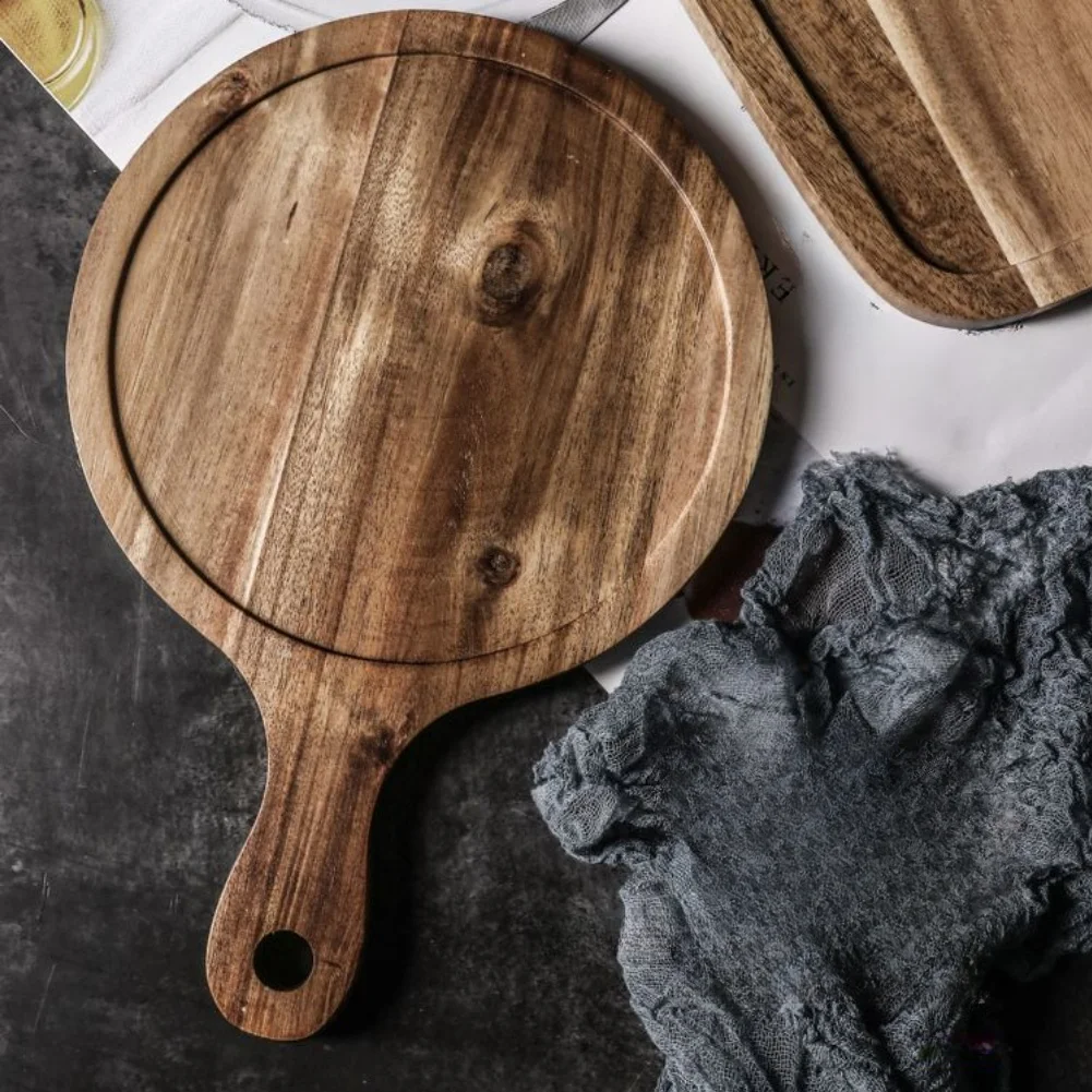 Multipurpose Rectangle Wooden Food Tray Polished Edges Wood Platter Pizza Breakfast Dessert Modern Simple Kitchen Table Decor