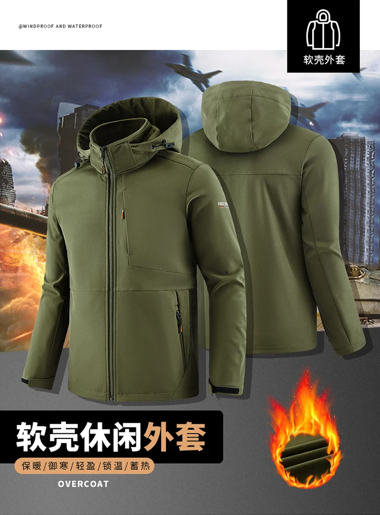 

Men's Spring Tooling Windproof Stand-up Collar Hooded Jacket Men Breathable JacketMen Autumn Winter Outdoor Soft Shell Jackets