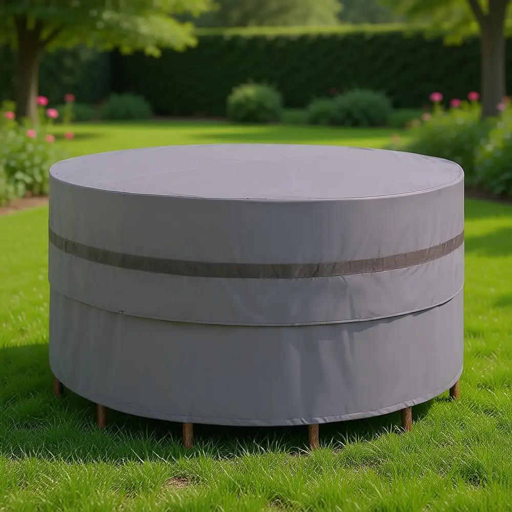 

Чехол для круглого уличного стола и 7-9 стульев, большой, диаметр 90 см, водонепроницаемый, ветрозащитный, УФ-стойкий, для обеденного гарнитура на открытом воздухе, высота 30 см