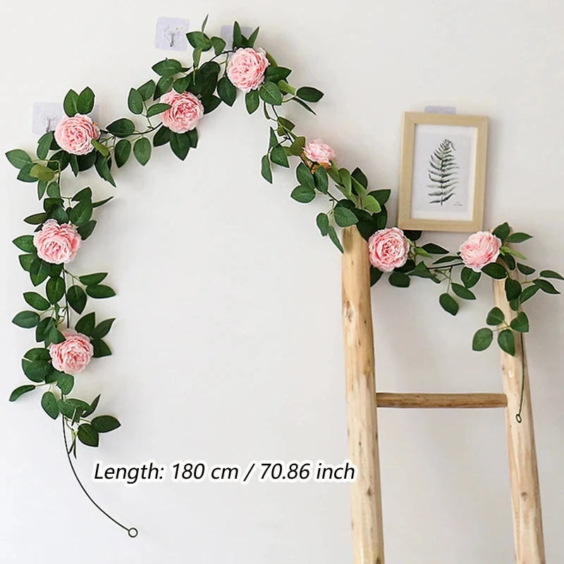 Artificial Silk Peony Big Flowers Vine Christmas Rattan Wedding Party Wall Hanging Garland Home Garden Decoration Plant
