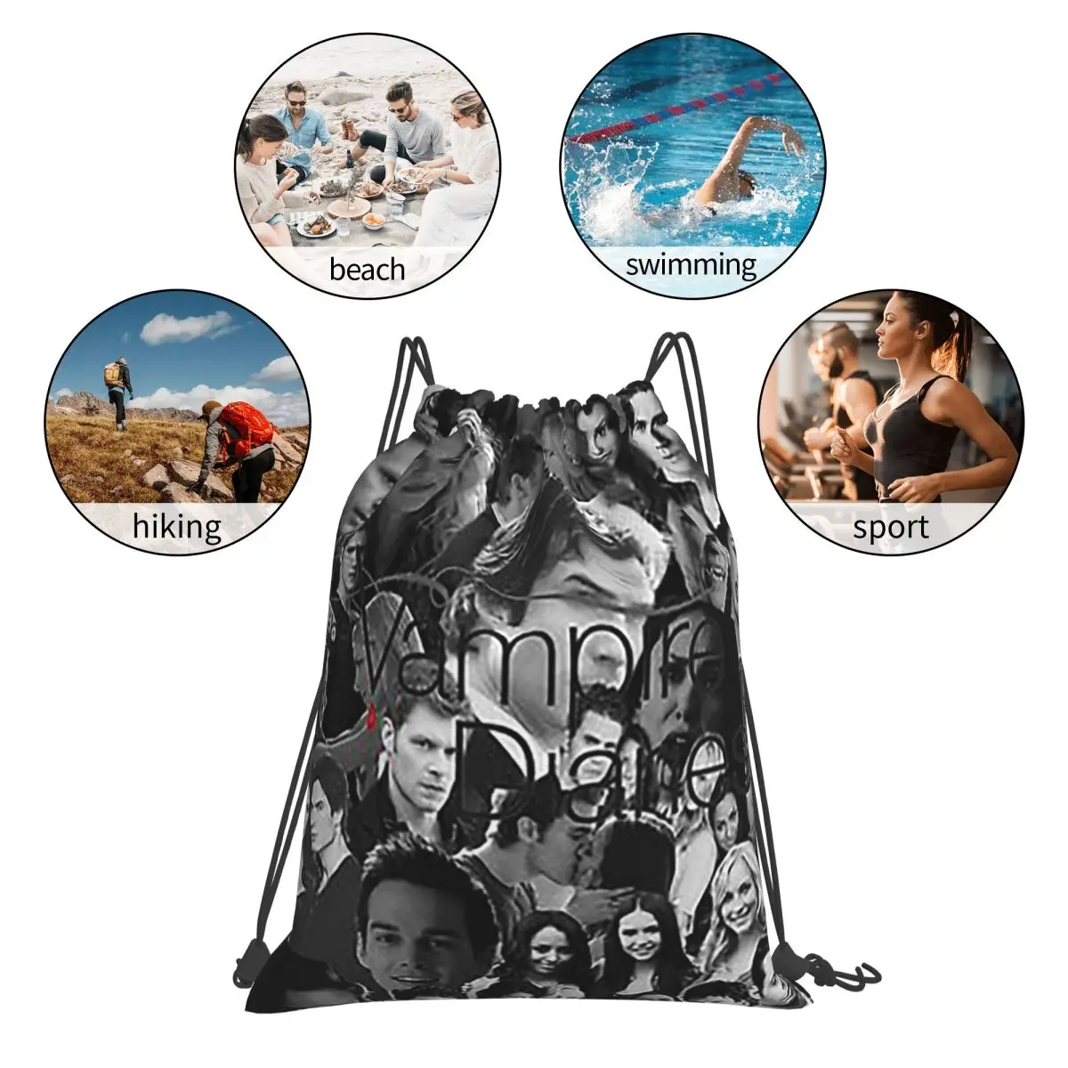 Vamp Collage Backpacks Fashion Portable Drawstring Bags Sports Bag Book Bags For Man Woman Students