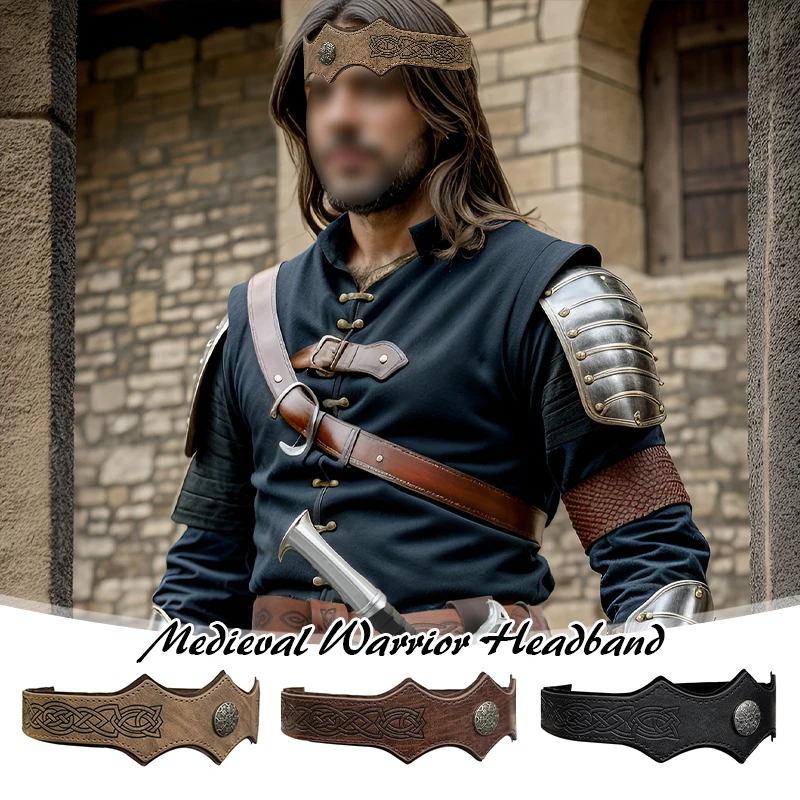 

Medieval Circlet Headband Cosplay Costume Prop PU Leather Embossed Headpiece Punk Gothic Retro Warrior Head Ring Unisex
