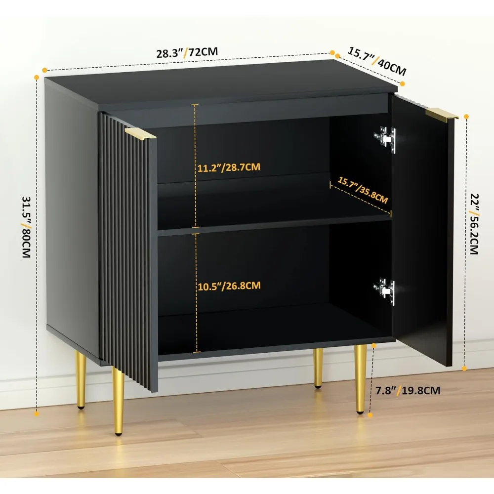 بوفيه خزانة جانبية من الخشب الأسود الأنيق مع أرفف قابلة للتعديل ولمسات معدنية ذهبية #2
