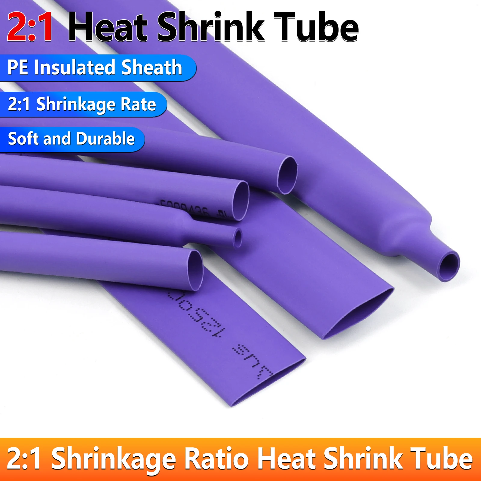 Purple 2:1 Heat Shrink Tube Dia 2 - 50mm Polyolefin Heatshrink Tubing DIY Connector Repair Waterproof Protecctor Cable Sleeve