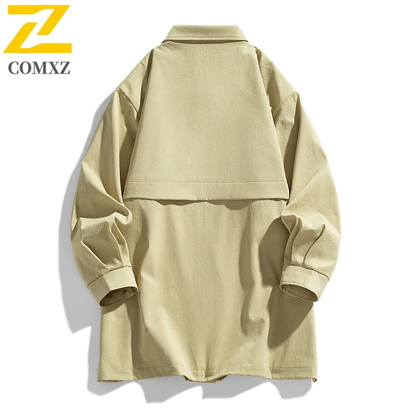COMXZ العلامة التجارية TrenchCoat الرجال سترة الشق طوق الكورية أنيق خفيفة الوزن سترة واقية بلون المشي لمسافات طويلة يندبروف الخريف سترة #5