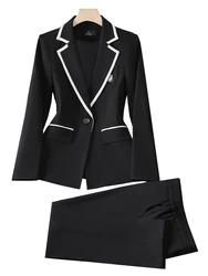 Fashion Gray Black Apricot Women's Pant Suit Office Ladies Blazer and Trouser Formal 2 Piece Set For Autumn Winter