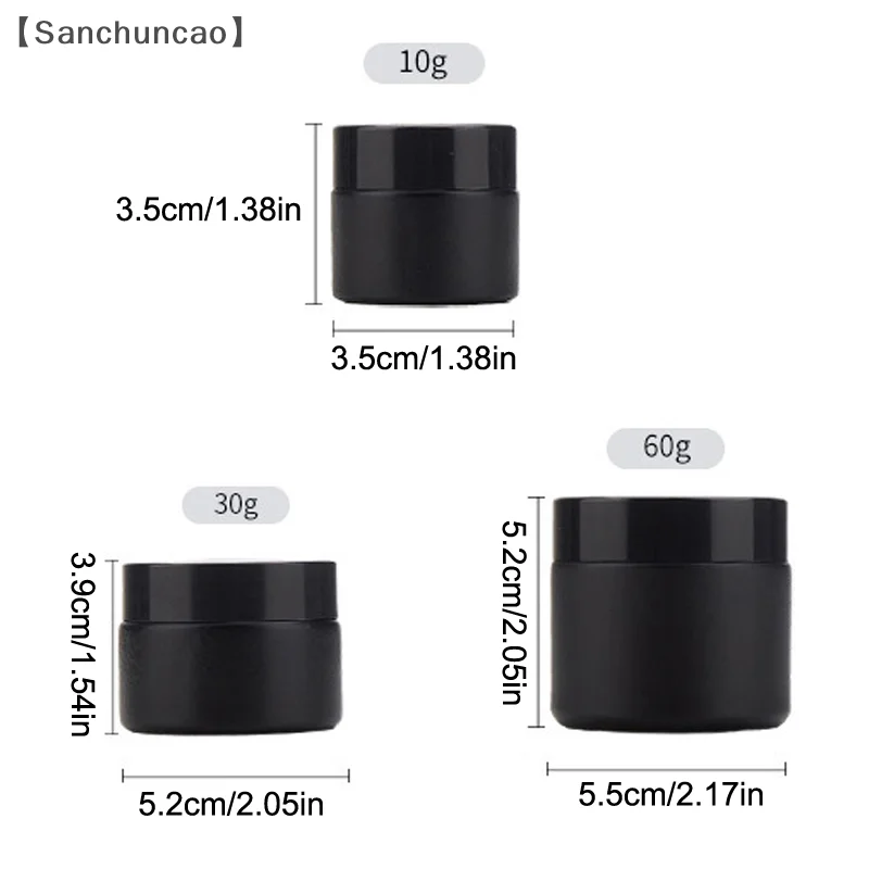 Sanṁ Coperchio Barattoli vuoti Barattolo di crema di vetro nero Contenitore cosmetico Bottiglia di vetro da 10/30/60g Contenitore per trucco Barattoli cosmetici da viaggio