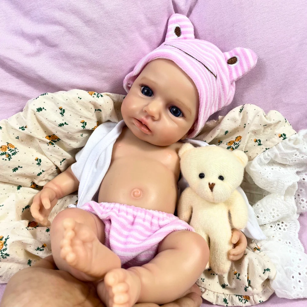 Mini 13 بوصة يمكن فتح الفم كامل سيليكون تولد من جديد دمية طفل LouLou مستيقظ فتاة لينة سيليكون الجسم قابل للغسل لعبة هدية الكريسماس