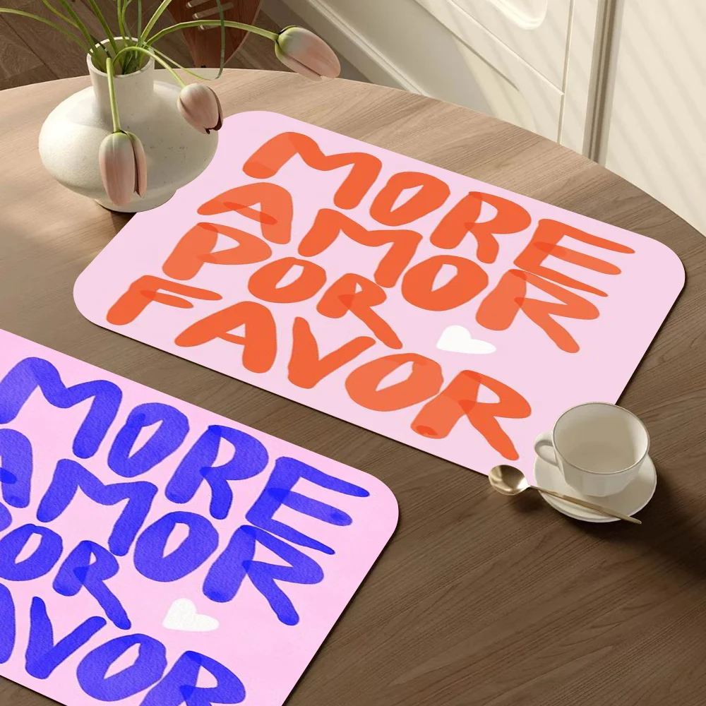 More Amor Por Favor Love Quote Kitchen Countertop Draining Mat Vintage Absorbent Mat Desktop Drying Mat Coasters Washable