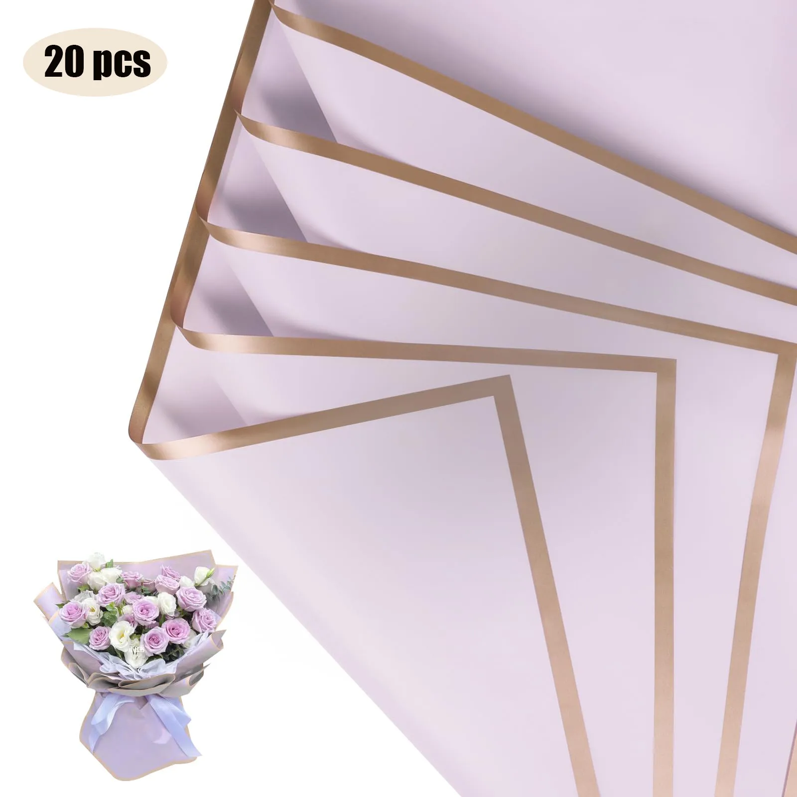 20-Blatt Blumen-Geschenkpapier mit goldenen Kanten, wasserfeste Blumenstraußverpackung – perfekt für DIY-Hochzeiten und Geburtstage