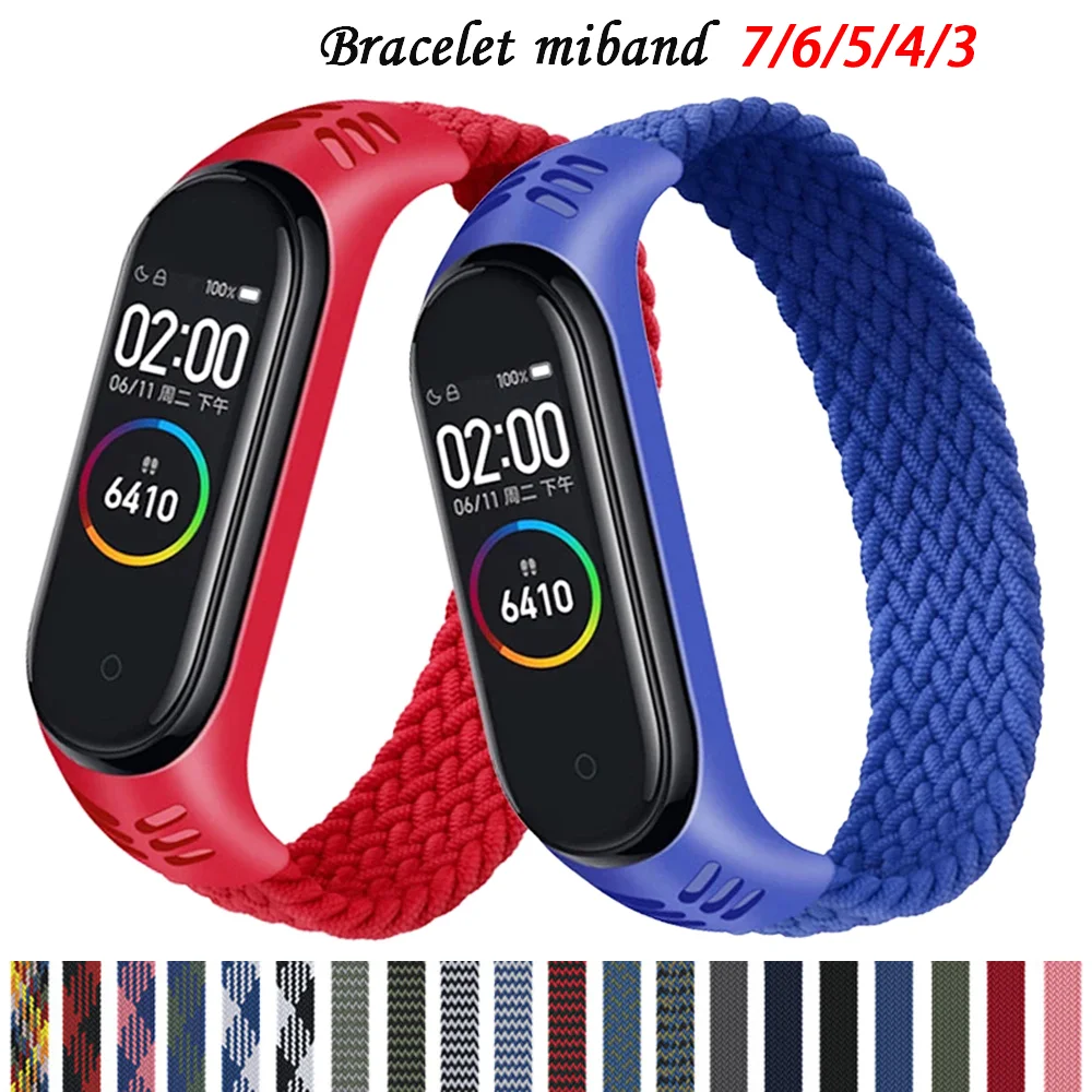 Watchbands For Mi Band 6 7 5 4 Strap Bracelet Nylon Braided Multicolor Sport Solo Loop Bracelet for Mi band 6 7 Strap Wristwatch