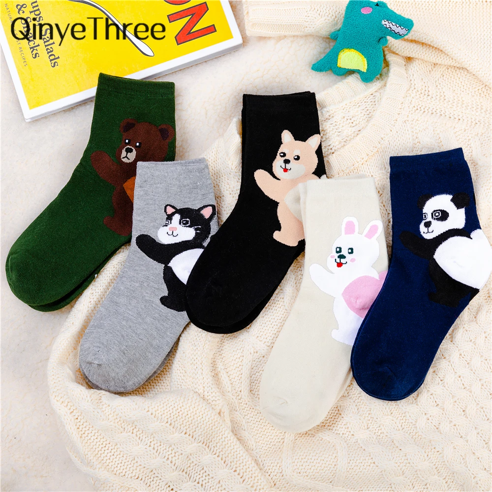 New Women Happy Funny Cute Cartoon Rabbit Dog Cat Bear Panda Socks 3D Bunny Puppy Patterned Unisex Sport Hipster Dropship