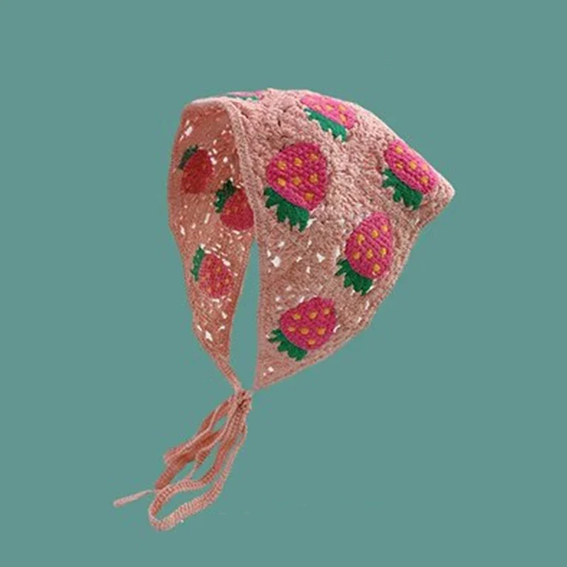 Koreanisches süßes, niedliches, handgefertigtes, gehäkeltes, hohles Dreieck-Stirnband, Handtuch für Frauen und Mädchen, Blumen-Kopftuch, Haar-Accessoires