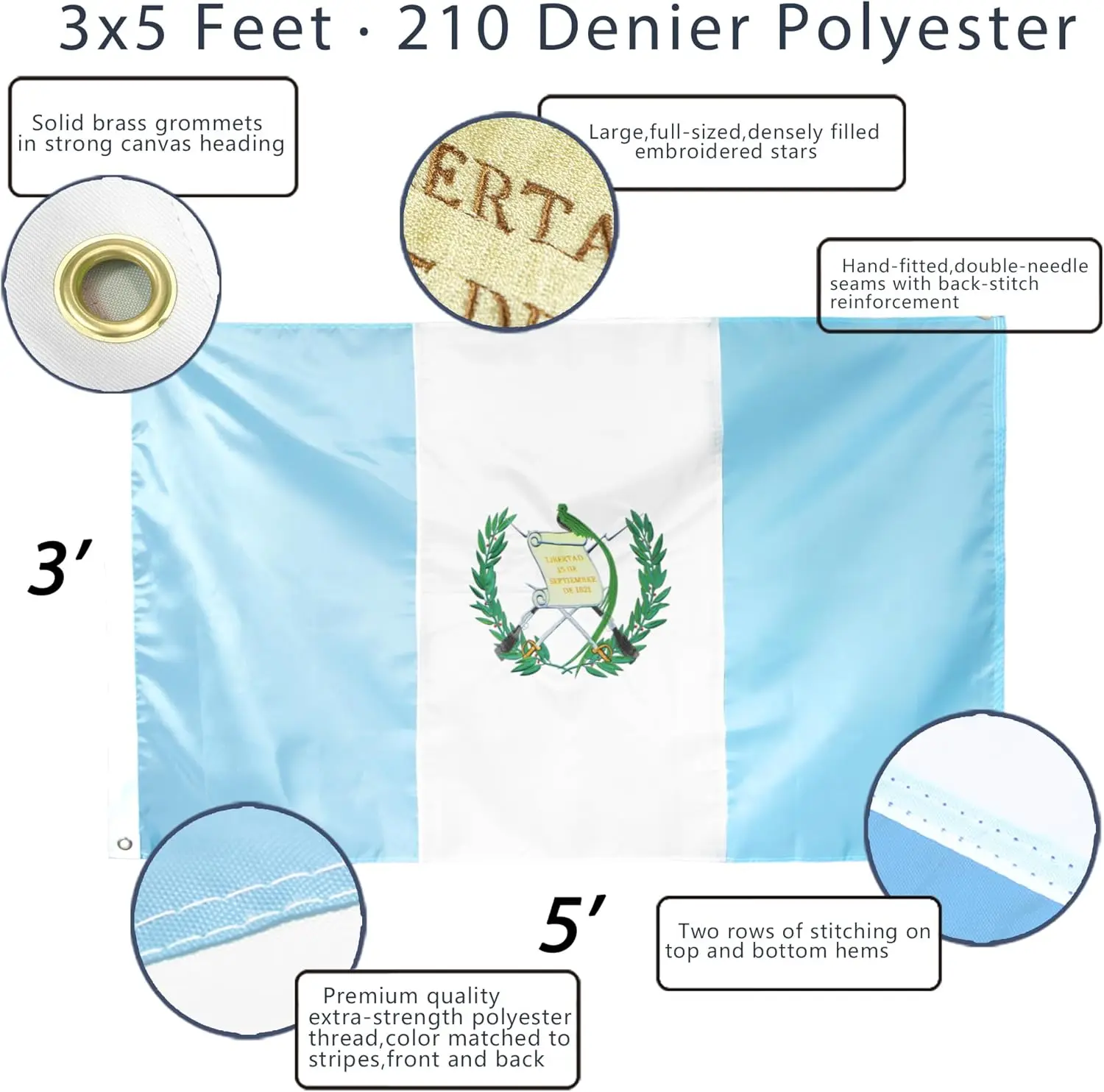 Flagnshow 210D Nylon Embroider Guatemala Flags