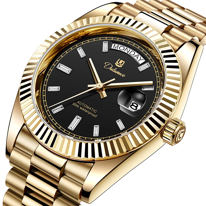 Men'S Automatic Mechanical Watch With Date And Day Display, 30-Meter Water Resistance, Classic Retro Roman Numeral Hour Markers.