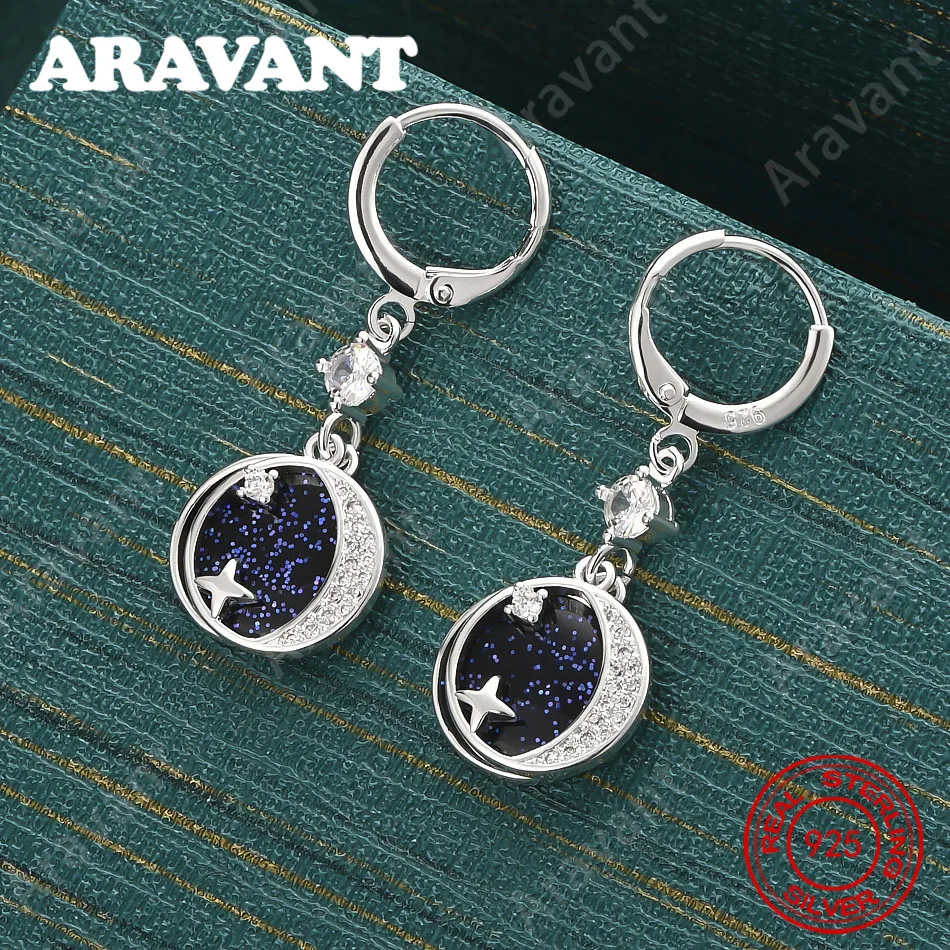 Ohrringe aus 925er-Sterlingsilber mit schwarzem Sandstein und Mondstein-Zirkon für Damen – Vintage-Stil, einzigartige Accessoires, Geschenke und Schmuck