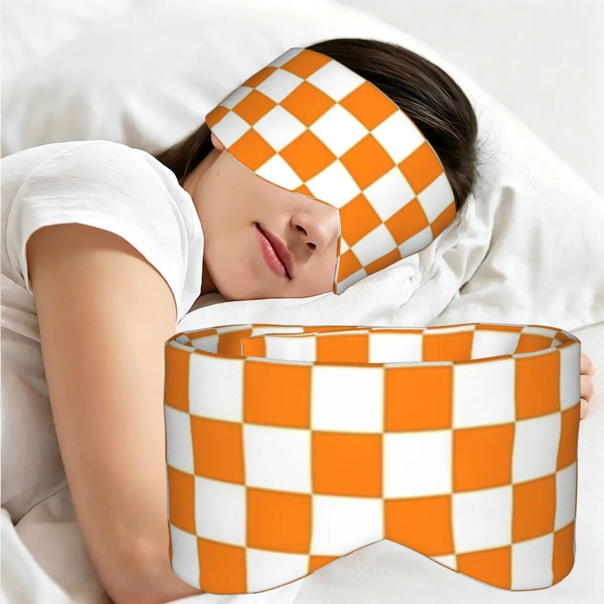 Orange White Checkered Pattern sleep mask Light Blocking Portable Eye Cover for Girls Boys Travel Party Gift Eyeshade eyepatch