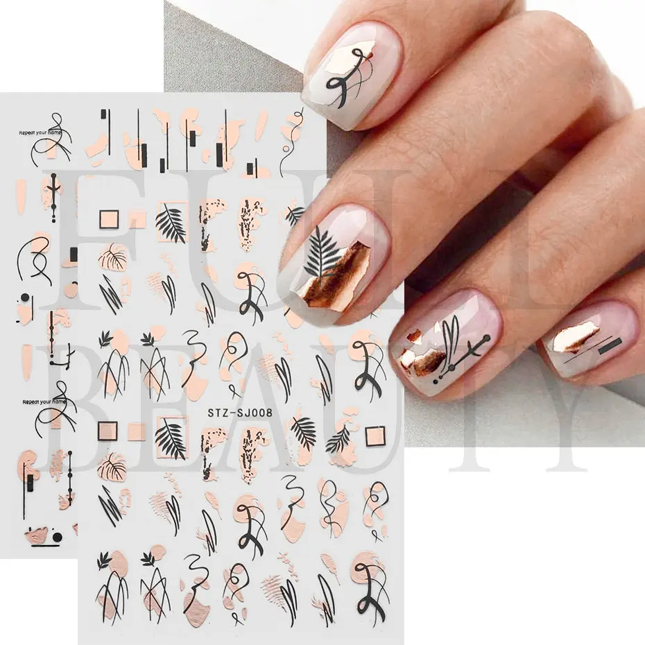 Abstract Line Leaf 3D Nail Stickers Rose Gold French Leopard Lady Contour Nail Art Sliders Spring Decor Manicure Supply LESTZ-SJ