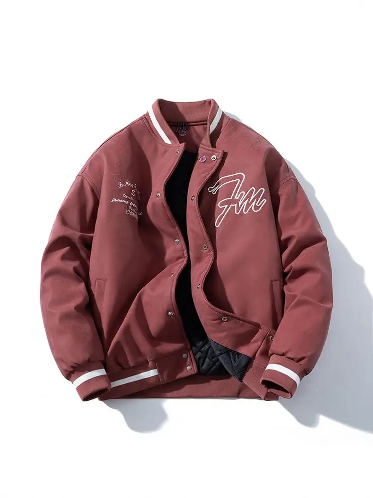 

Cool Men's Baseball Jaet Autumn Winter PU Leather Coat Pilot Sle Thiened Long Sve Outerwear for Teenagers And Couples