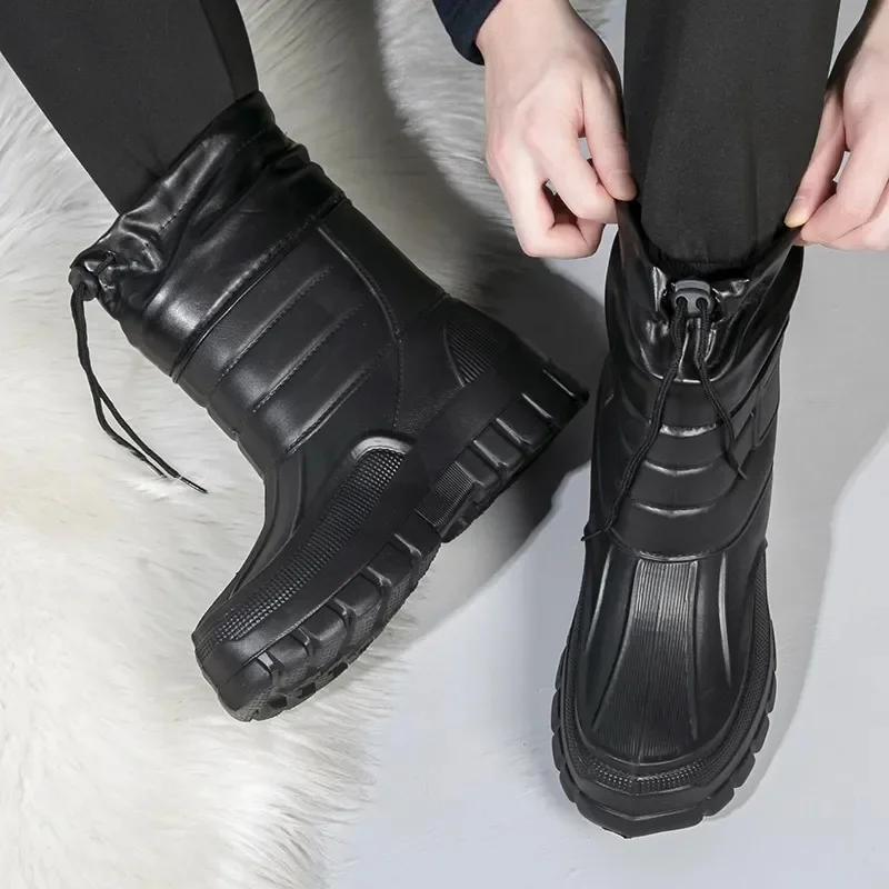 Men's Winter Thickened Waterproof Snow Boots Cotton Shoes Warm Casual round Toe Flat Heel High Top Work Boots