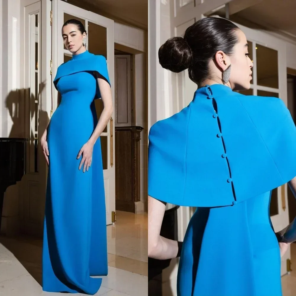 Robe de Soirée Longue Drapée en Jersey Personnalisée, Tenue Trapèze à Col Haut, pour Occasions d'Anniversaire, 2025