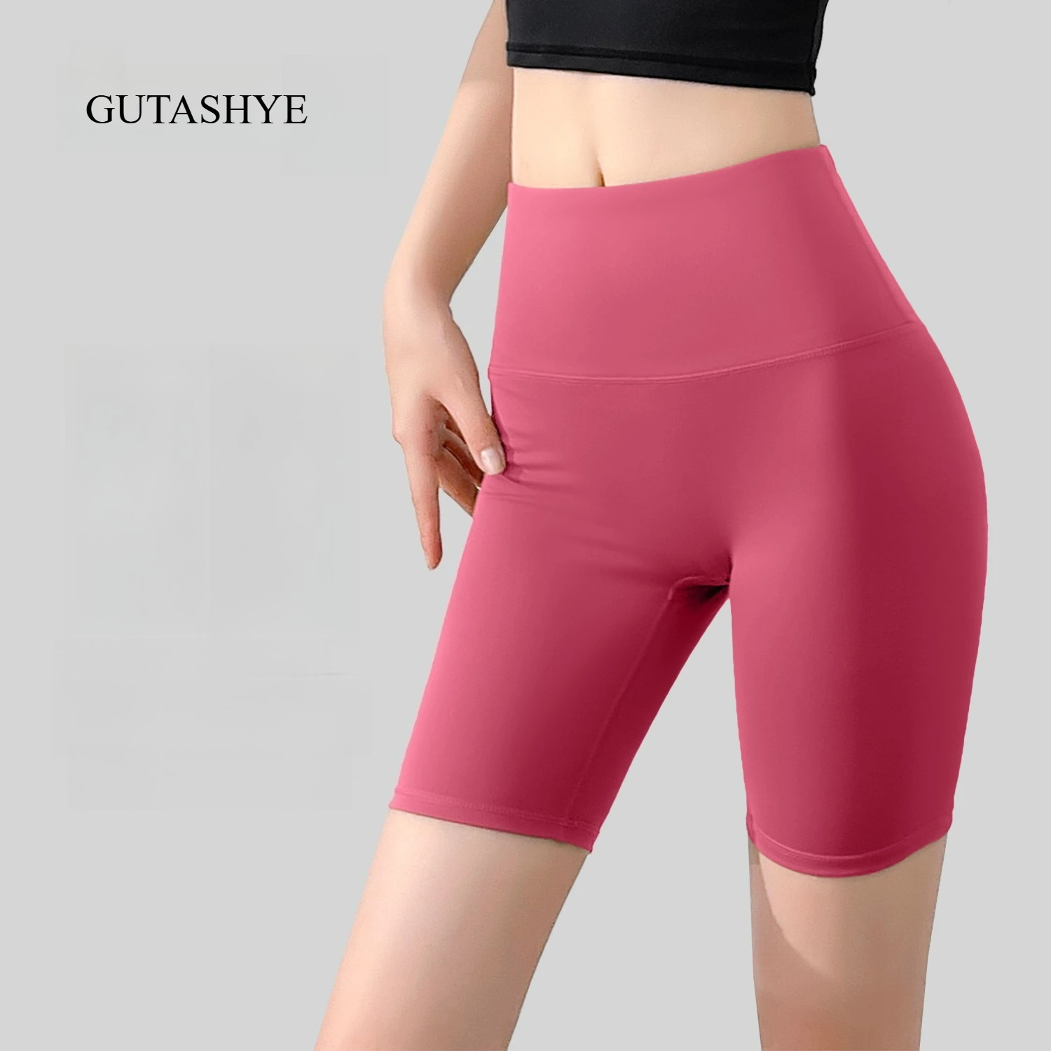 Women No Camel Toe Yoga Shorts Naked Feeling High Waist Butt Lifting Knee Length Workout Sports Shorts