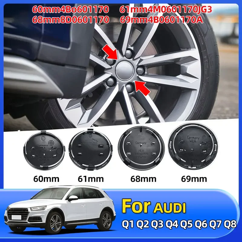 

4pcs 60mm 61mm 69mm Car Styling Wheel Center Cap Hub Covers Badge 4B0601170 For Audi A3 A4 A5 A6 A7 A8 S4 S6 Car Accessories