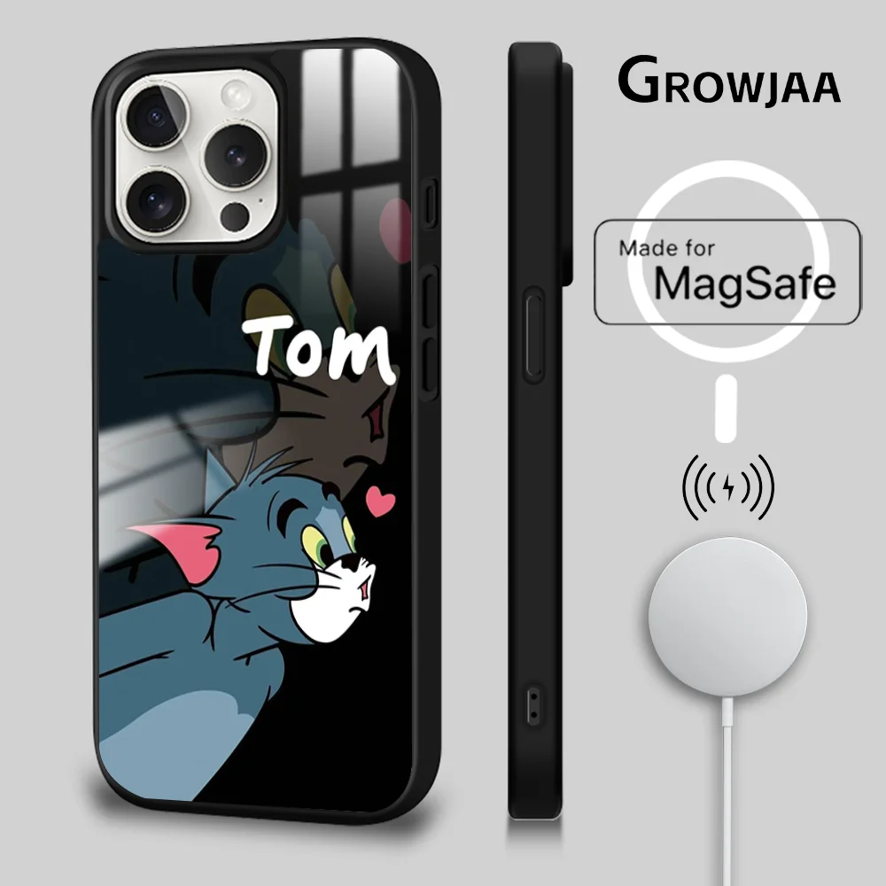 T-Tom And J-Jerry Blow a Kiss Phone Case For iPhone 16 15 14 13 12 11 Pro Max Plus Mini Magsafe Mirror Wireless Magnetic Cover