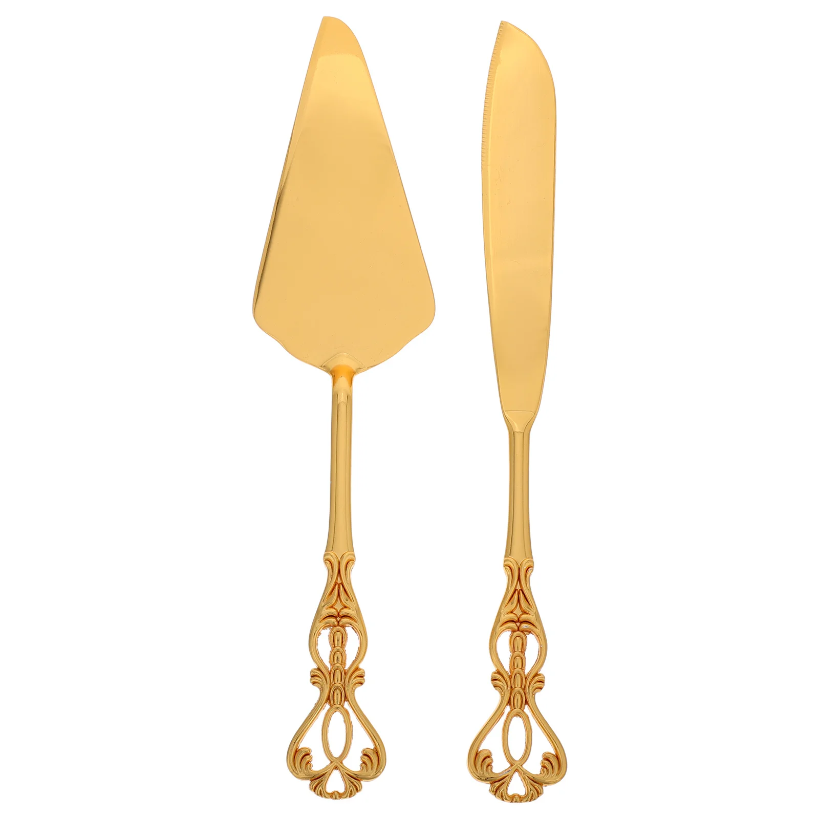 مجموعة ملعقة سكين على الطراز الأوروبي الذهبي الأنيق مكونة من قطعتين لقطع فطيرة الكيك وتقديم الزفاف والمناسبات الخاصة والخبز من الفولاذ المقاوم للصدأ