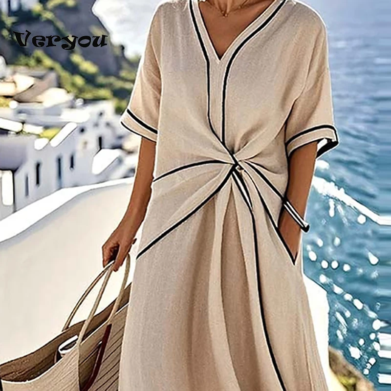 Summer Women Maxi Dress Boho O Neck Sleeveless Beach Holiday Dress Women Casual Loose Pocket Party Long Dress Boho Robe