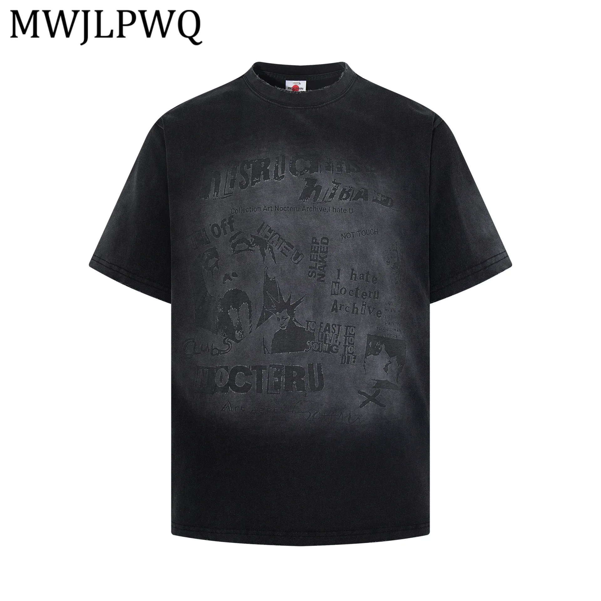 

Мужская футболка MWJLPWQ, новая коллекция Весна-Лето 2026, в американском уличном стиле хип-хоп, модная, с эффектом потертости, с коротким рукавом, повседневная, модель 13530