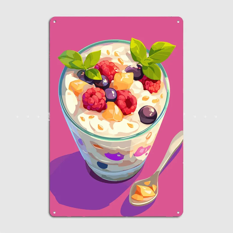 Fruit and Yogurt Parfait Vintage Poster Metal Sign Custom Bedroom Room Decor Home Wall Decor Posters Indoor Wall Decoration