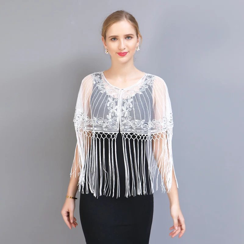 Vestido de baile latino personalizado para mujer, baile de ballet con lentejuelas, chal pequeño con borlas, chaqueta fina con protección solar, camisa holgada