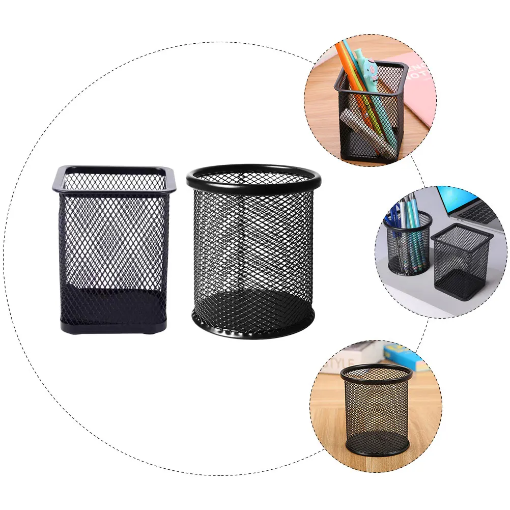 

2 Pcs Round Pen Container Stationery Storage Tubs Thicken Office Boxes Pencil Pot for Desk Iron Holder