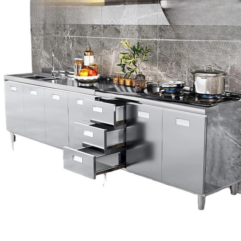 

304 stainless steel kitchen cabinets integrated stove household e****mical complete storage simple rental cupboard