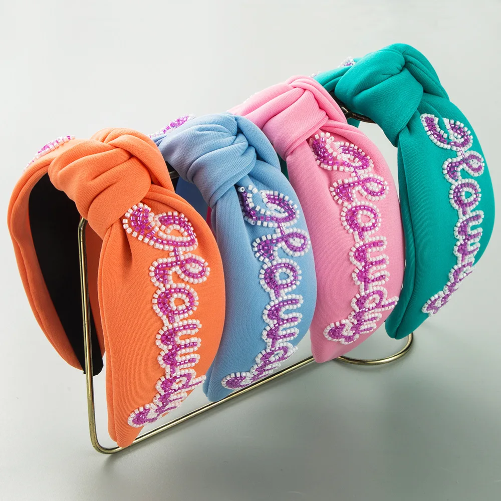 

Новая повязка на голову ручной работы из рисовых бусин с буквами, тренд интернет-селебрити, индивидуальный стиль, широкая окантовка, для вечеринок, высококачественные аксессуары для волос