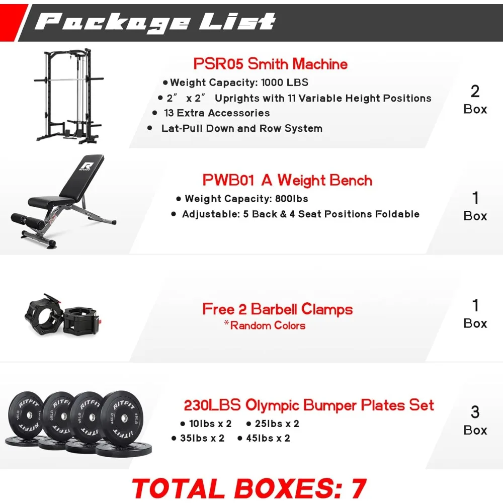 Machine Power Rack with LAT-Pull Down System, Landmine, Barbell Bar, Plate Storage Pegs and More Training Attachment