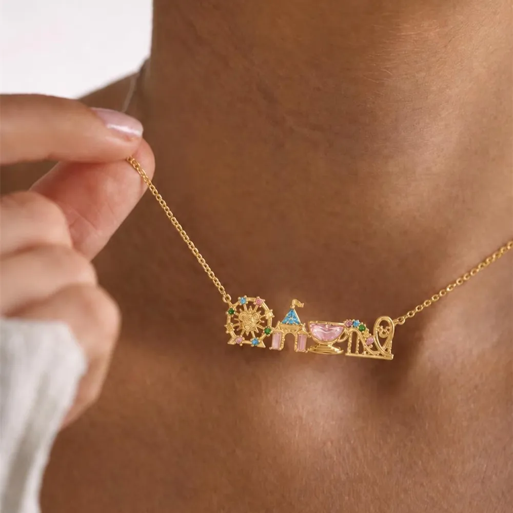Personalized Crystal Castle Necklace Colorful Fantasy Fairy Tale Jewelry Boho Theme Park Necklaces Gift For Cute Princess