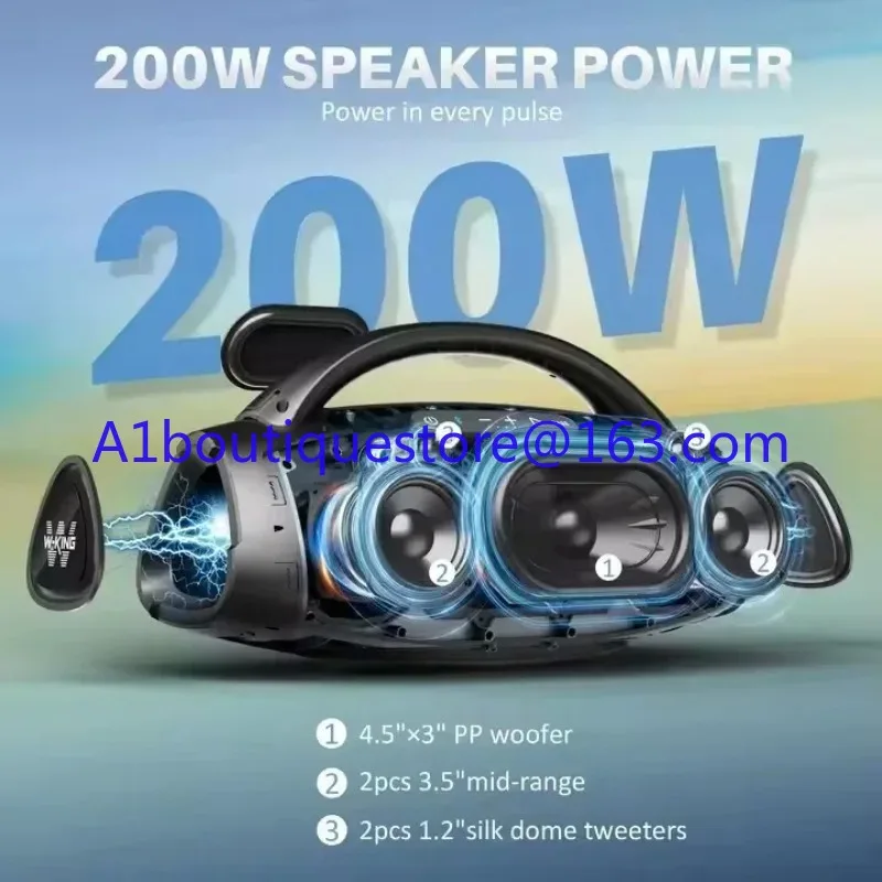 W-KINGS Latest D20 Poweul 200W Super Bass IPX6 Waterproof Outdoor boombox wireless Blue tooth speaker with fast charging x20