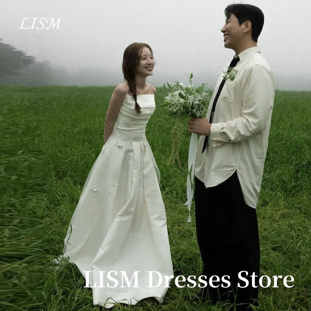 LISM Strapless A-Line Korea Wedding Dresses Photo Shoot Soft Satin Floor Length Elegant Evening Gowns웨딩드레스 Customized Corsets